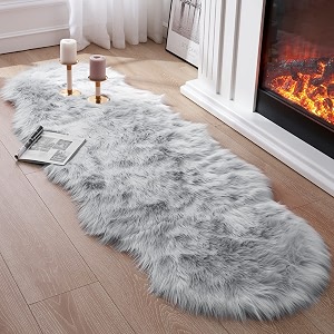 Tangsoo 2x6 Grey Faux Fur RugSoft Sheepskin