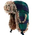 Faux Fur Safety Reflective Plain Plaid Aviator Trapper Hat Snow Ski Trooper Winter Cap