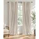 Faux Linen Total Blackout Curtains for Bedroom 102 Inch Long Ivory Beige