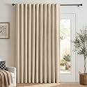 Faux Linen Total Blackout Sliding Door Curtains 108 Inch Long Natural Flax