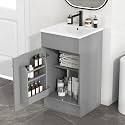 Favfurish 18" Small Bathroom Vanity with Ceramic Sink Combo, Undermount Single Basin Bath Cabinet Set w/Soft-Close Door and Adjustable Shelf,Modern Freestanding Storage for Apartment/Powder Room