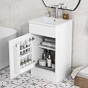 Favfurish 18" Small Bathroom Vanity with Ceramic Sink Combo, Undermount Single Basin Bath Cabinet Set w/Soft-Close Door and Adjustable Shelf,Modern Freestanding Storage for Apartment/Powder Room