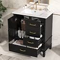 Favfurish 30" Modern Bathroom Vanity with Ceramic Sink Combo,Undermount Single Basin Bath Cabinet Set w/Soft-Close Door and 3 Drawers,Freestanding Storage w/Solid Wood Legs &amp; Adjustable Feet