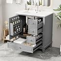 Favfurish 30" Modern Bathroom Vanity with Ceramic Sink Combo, Undermount Single Basin Bath Vanity Set w/1 Soft-Close Door and 3 Drawers, Solid Wood Frame Freestanding Storage Cabinet, Grey