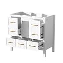 Favfurish 36" Bathroom Vanity Without Sink, Freestanding Solid Wood Frame Storage Cabinet with 5 Drawers and Soft-Close Door, Gold Metal Knobs, Easy Assembly, Water-Resistant Painted, White