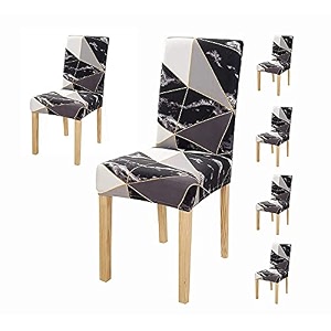 favria elastic chair cover stretch removable washable short dining chair cover protector seat slipcover - black white prism-set of 6 chair coverspolyester