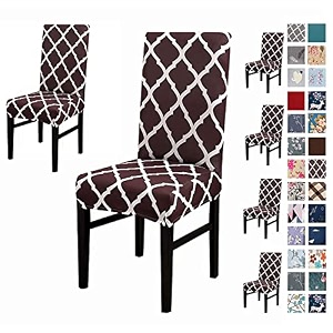 favria elastic chair cover stretch removable washable short dining chair cover protector seat slipcover - brown diamond-set of 6 chair covers polyester