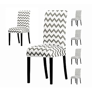 favria elastic chair cover stretch removable washable short dining chair cover protector seat slipcover - white wave-set of 6 chair covers