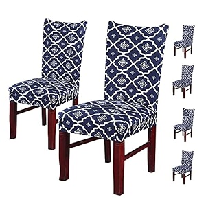favria elastic chair cover stretch removable washable short dining chair cover protector seat slipcover -blue diamond-set of 6 chair covers polyester