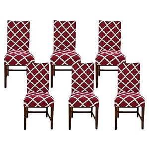 favria elastic chair cover stretch removable washable short dining chair cover protector seat slipcover - black white prism-set of 6 chair coverspolyester