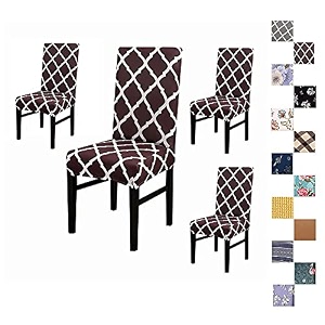 favria elastic chair cover stretch removable washable short dining chair cover protector seat slipcover - brown brown diamond-set of 4 chair covers