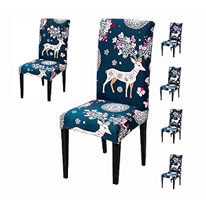 favria elastic chair cover stretch removable washable short dining chair cover protector seat slipcover - dark blue deer-set of 6 chair coverspolyester