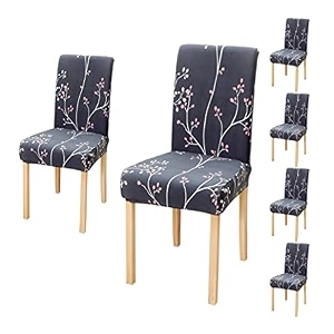 favria elastic chair cover stretch removable washable short dining chair cover protector seat slipcover - black white prism-set of 6 chair coverspolyester