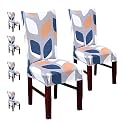 Favria Elastic Chair Cover Stretch Removable Washable Short Dining Chair Cover Protector Seat Slipcover - Black White Prism-Set of 6 Chair Covers,Polyester