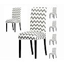 Favria Elastic Chair Cover Stretch Removable Washable Short Dining Chair Cover Protector Seat Slipcover - White Wave-Set of 6 Chair Covers