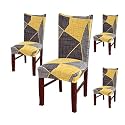 Favria Elastic Chair Cover Stretch Removable Washable Short Dining Chair Cover Protector Seat Slipcover - Brown Brown Diamond-Set of 4 Chair Covers