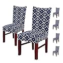 Favria Elastic Chair Cover Stretch Removable Washable Short Dining Chair Cover Protector Seat Slipcover -Blue Diamond-Set of 6 Chair Covers, Polyester