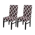 Favria Elastic Chair Cover Stretch Removable Washable Short Dining Chair Cover Protector Seat Slipcover (2 Chair Covers, Brown Diamond), Polyester