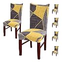 Favria Elastic Chair Cover Stretch Removable Washable Short Dining Chair Cover Protector Seat Slipcover - Black White Prism-Set of 6 Chair Covers,Polyester
