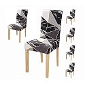 Favria Elastic Chair Cover Stretch Removable Washable Short Dining Chair Cover Protector Seat Slipcover - Black White Prism-Set of 6 Chair Covers,Polyester