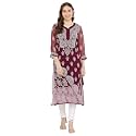 FAWOMENT Women39s Designer Straight Georgette Hand Embroidered