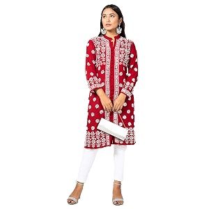 FAWOMENT Womens Hand Embroidered Exclusive Rayon Kurta