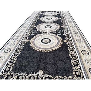 classical design silk touch carpet for your hall with fine quality 7 x 9 feet black multi