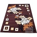 Floral Rectangular Carpet (Brown, Acrylic, 4 X 5 Feet)