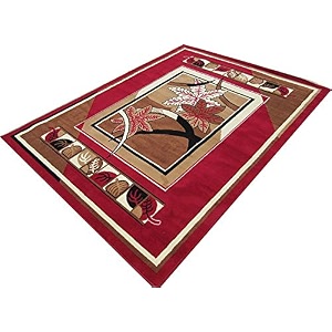 leaves design bedrooms rectangular carpet fine wool with soft touch 7x10 feet red multi