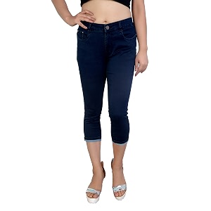 FCK-3 Stretchable Denim Solid Mid Waist Knee
