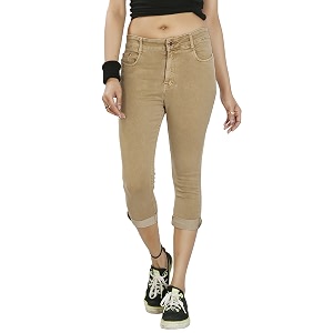 FCK-3 Stretchable Denim Solid Mid Waist Knee