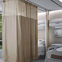 Fcosie 12ft Wide x 7ft Long Taupe Hospital Privacy Curtains for Room Divider/Partitions - Extra Wide Medical Divider Curtains with Mesh Top - Beauty Salon Lab SPA Cubicle Curtain with Flat Hooks, 1 PC