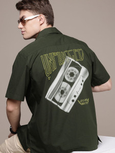 FCUK Men Printed Casual Green Shirt