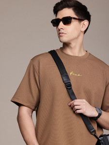 FCUK Self Design Men Round Neck Brown