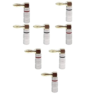  4 pairs  8 pieces  90 degree right angle banana plugs screw type plug  24k gold plated audio banana plug audio jack connector l shape speaker adapter for speaker wire cable  4 black amp 4 red 