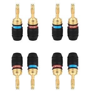  4 pairs  8 pieces  gold plated banana plug connector 4mm copper red blue screw post for audio video amplifier speaker cable jack adapter