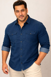 FDN Men Solid Casual Dark Blue Shirt