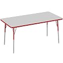 FDP Rectangle Activity School and Office Table (30 x 60 inch), Standard Legs with Swivel Glides, Adjustable Height 19-30 inches - Gray Top and Red Edge