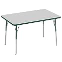 FDP Rectangle Activity School and Office Table (30 x 48 inch), Standard Legs with Swivel Glides, Adjustable Height 19-30 inches - Gray Top and Green Edge