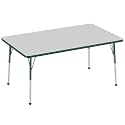 FDP Rectangle Activity School and Office Table (36 x 60 inch), Standard Legs with Ball Glides, Adjustable Height 19-30 inches - Gray Top and Green Edge