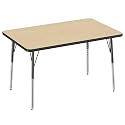 FDP Rectangle Activity School and Office Table (30 x 48 inch), Standard Legs with Swivel Glides, Adjustable Height 19-30 inches - Maple Top and Black Edge