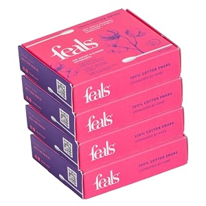 feals planet-friendly cotton swabs eco-packaged chemical-free biodegradeable  for skin and ear care  400 sticks pack of 4