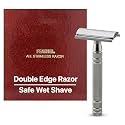 Feather All Stainless Steel Double Edge Safety Razor AS-D2 - Weighted Handle for Grip and Precision Shaving - Includes 5 Hi-Stainless Replacement Blades for Men &amp; Barbers - Made in Japan