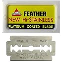 Feather Double Edge Safety Razor Blades - (50 Count) - Platinum Coated Hi-Stainless Steel Razor Blades - Fits Most Safety Razors - Super Sharp for Close Shaves - Made in Japan