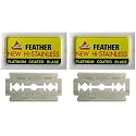 Feather Double Edge Safety Razor Blades - (50 Count) - Platinum Coated Hi-Stainless Steel Razor Blades - Fits Most Safety Razors - Super Sharp for Close Shaves - Made in Japan (Pack of 2)