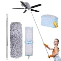 Feather Duster Kit with 31-99in Extendable Long Handle, 10 Disposable Dusters Refills, 1 Reusable Microfiber Duster - Cobweb Duster Tool for Cleaning High Ceiling Fan