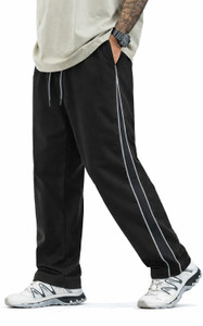 FEATOUS Men Striped Black Track Pants