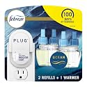 Febreze Plug in Air Freshener, Odor-Fighting Scented Oil Starter Kit, Air Fresheners for Home and Bathroom and Kitchen, Long Lasting for Strong Odors, Ocean Scent, Warmer + 2 Refill