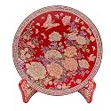 February Mountain Handcrafted Mother-of-Pearl Inlay Decorative Lacquer Plate - Floral and Butterfly Design with Stand