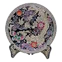 February Mountain Korean Mother-of-Pearl Inlay Decorative Plate - Floral and Bird Design with Stand